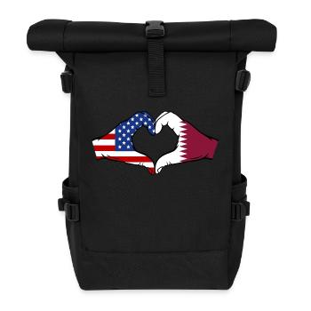 États-Unis Qatar Drapeau Mains Forme Coeur - Sac à dos roll top - noir - Devant