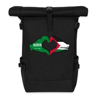 Saudi Arabia Palestine Flag Hands Heart Shape Used - Roll Top Backpack - black - Front
