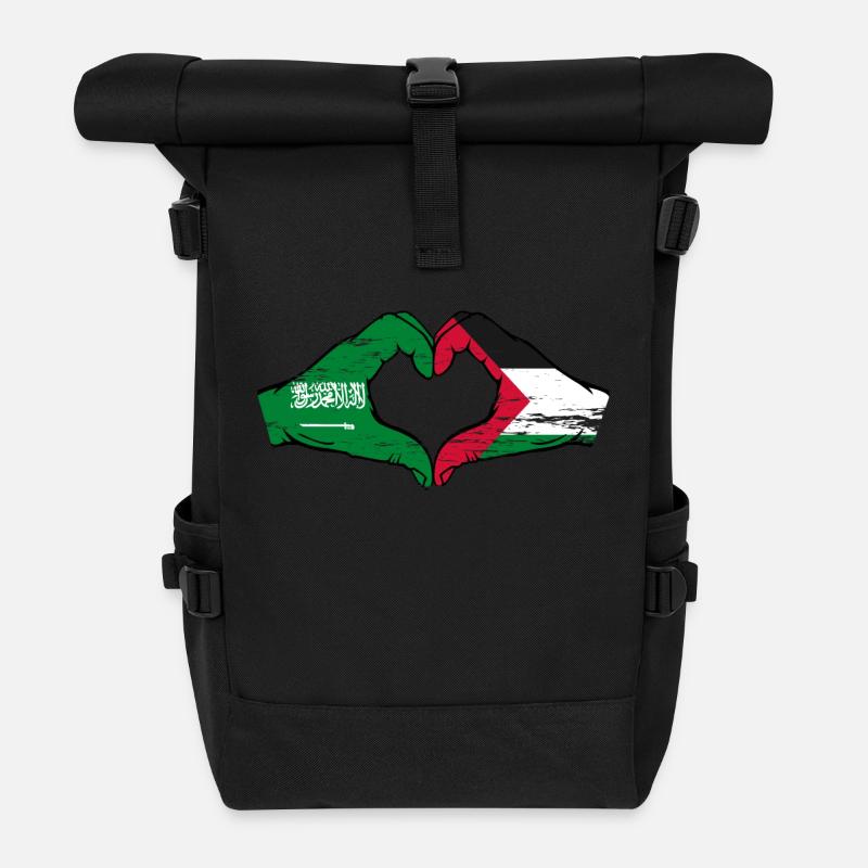 Arabie Saoudite Palestine Drapeau Mains Coeur Forme Utilisé - Sac à dos roll top - noir