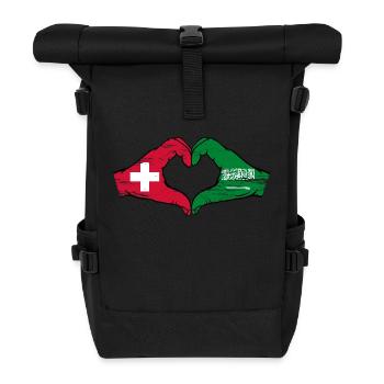 Switzerland Saudi Arabia Flag Hands Heart Shape Used - Roll Top Backpack - black - Front