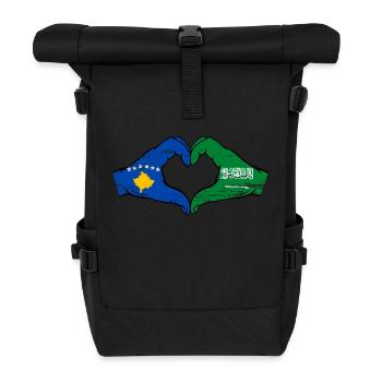 Kosovo Saudi Arabia Flag Hands Heart Shape Used - Roll Top Backpack - black - Front