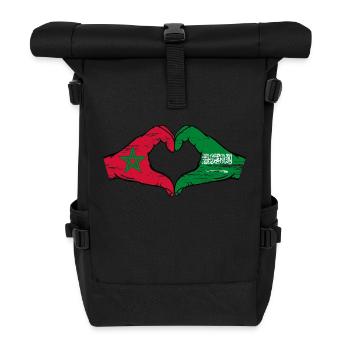 Morocco Saudi Arabia Flag Hands Heart Shape Used - Roll Top Backpack - black - Front