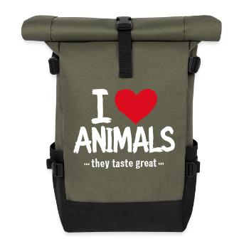 Ich liebe Tiere – Sie schmecken großartig! - Rolltop Rucksack - Olive/Schwarz - Vorne