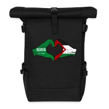 Saudi Arabia Jordan flag hands heart shape used - Roll Top Backpack - black - Front