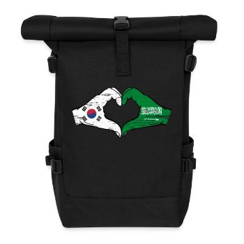 South Korea Saudi Arabia Flag Hands Heart Shape Used - Roll Top Backpack - black - Front