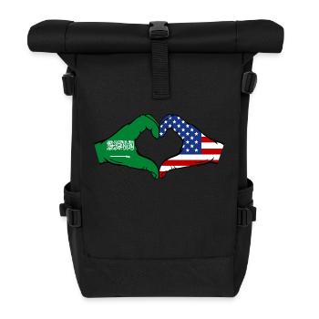 Saudi Arabia USA Flag Hands Heart Shape - Roll Top Backpack - black - Front
