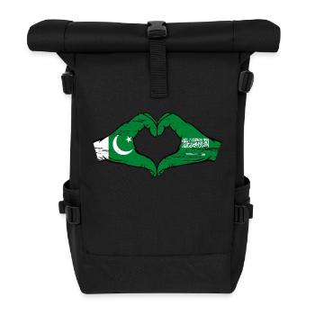 Pakistan Saudi Arabia Flag Hands Heart Shape Used - Roll Top Backpack - black - Front