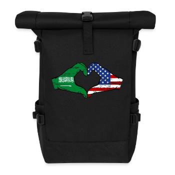 Saudi Arabia USA Flag Hands Heart Shape Used - Roll Top Backpack - black - Front