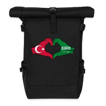 Turkey Saudi Arabia Flag Hands Heart Shape Used - Roll Top Backpack - black - Front