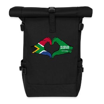 South Africa Saudi Arabia Flag Hands Heart Shape Used - Roll Top Backpack - black - Front