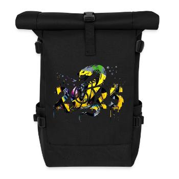 Fantasy Drache Anime Drachenkopf Mythos Reptilienschlange - Rolltop Rucksack - Schwarz - Vorne