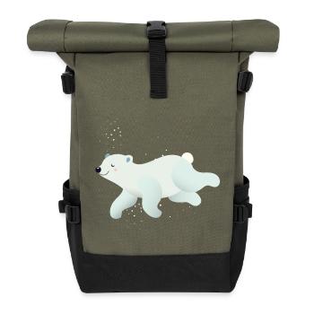 schwimmender Eisbär in sanften Farbtönen - Rolltop Rucksack - Olive/Schwarz - Vorne