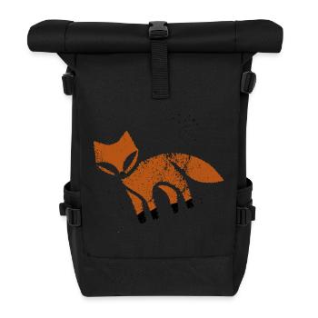 Rustic fox in stamp look - Roll Top Backpack - black - Front
