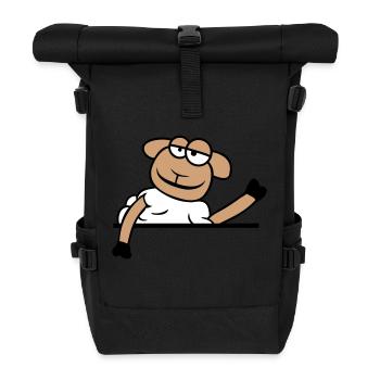 Schaf Winkt Hinter Mauer Zaun Schild Cool Lächeln - Rolltop Rucksack - Schwarz - Vorne