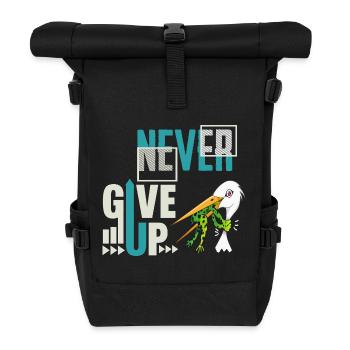 Never Give Up 🐸 Niemals aufgeben Frosch vs Storch - Rolltop Rucksack - Schwarz - Vorne