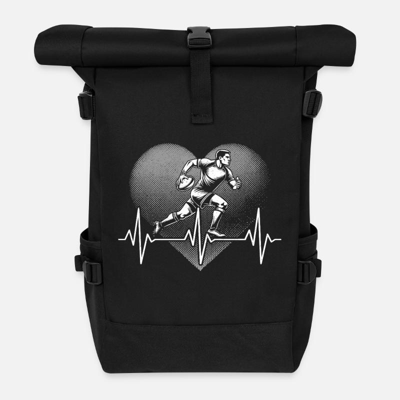 Herzschlag Rugby - Rolltop Rucksack - Schwarz