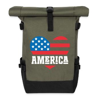 Amerika Flagge Herz - Rolltop Rucksack - Olive/Schwarz - Vorne