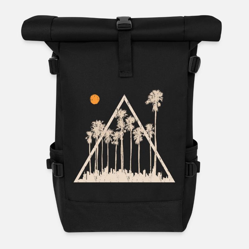 palmiers Tropical Été Coucher de soleil Triangle - Sac à dos roll top - noir