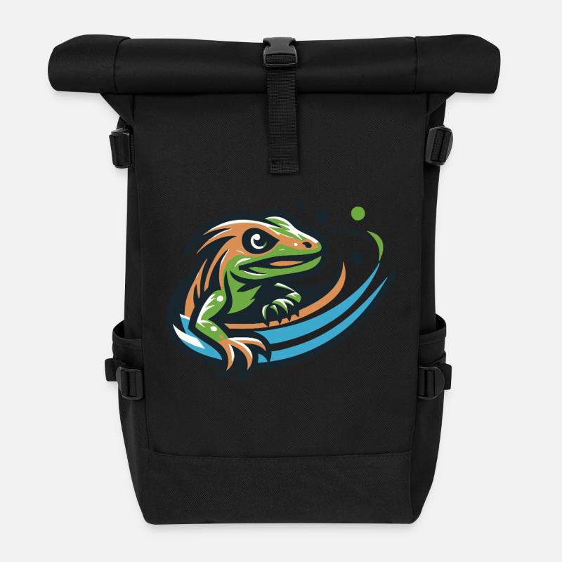 Lizard jumping grace - Roll Top Backpack - black