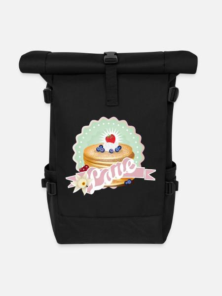 Charmantes Pancake-Motiv mit Sahne und Beeren - Rolltop Rucksack - Schwarz