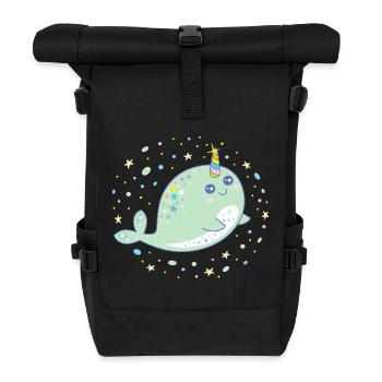Cute Narwhal Whale Unicorn Kawaii Pastel Colors - Roll Top Backpack - black - Front