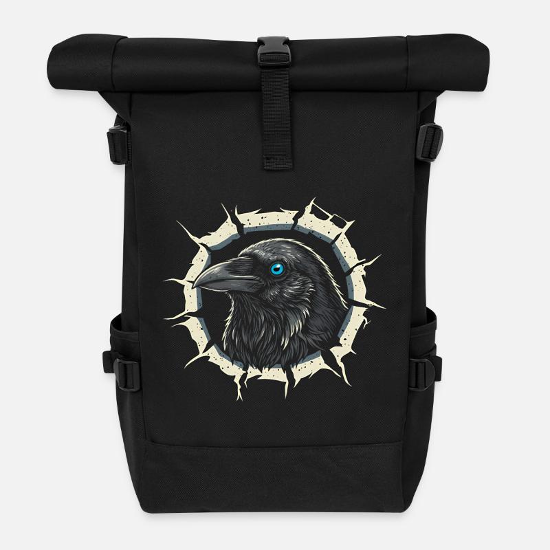 Gothic Krähe guckt aus Riss - Rabe - Rolltop Rucksack - Schwarz