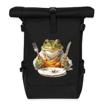 Cuisinier grenouille avec fourchette et couteau - Sac à dos roll top - noir - Devant