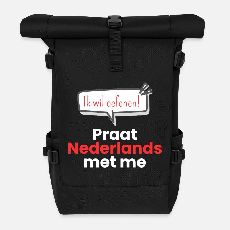 Speak Dutch with me - Roll Top Backpack - black