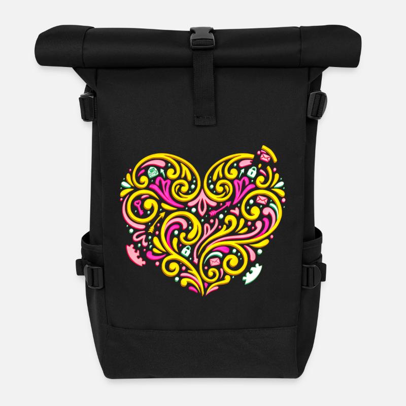 Cœur tourbillonné plein d’amour et de romance - Sac à dos roll top - noir
