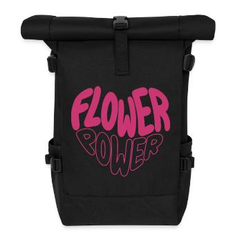 Flower Power Pinkes Schrift-Design - Rolltop Rucksack - Schwarz - Vorne