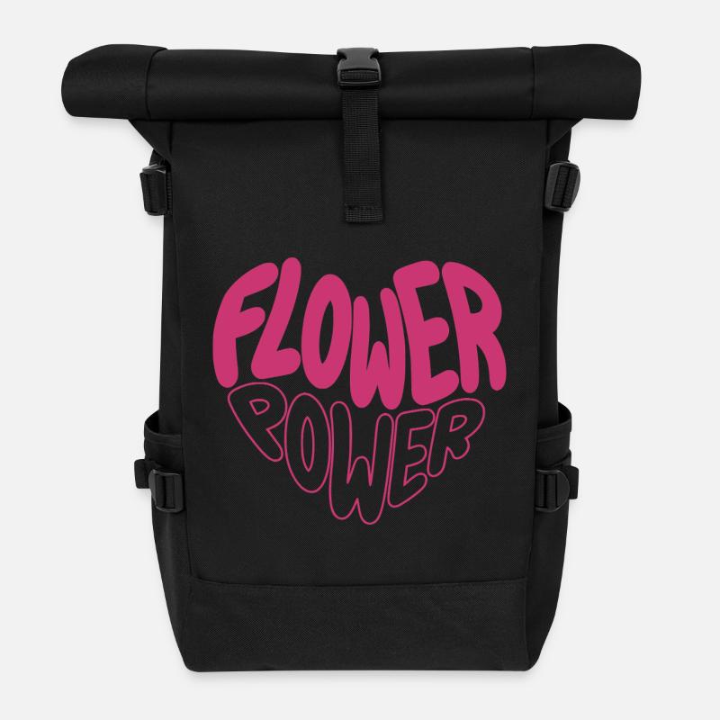 Flower Power Pink Font Design - Roll Top Backpack - black