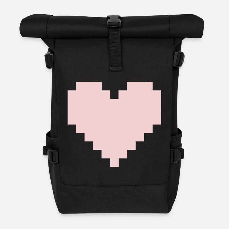 Pixel Pink Heart - Roll Top Backpack - black