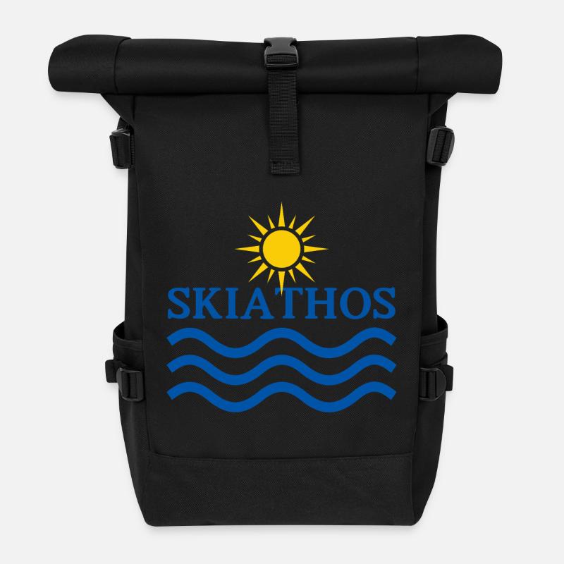 Skiathos Sun and Sea Emblem - Roll Top Backpack - black
