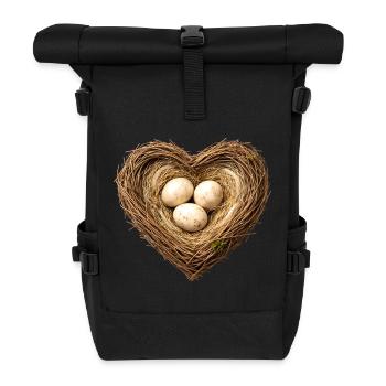 Heart-shaped bird's nest with eggs - Roll Top Backpack - black - Front