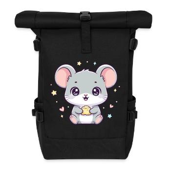 Kawaii mouse with cheese - Roll Top Backpack - black - Front