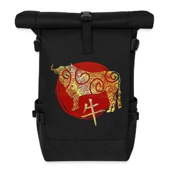 Ox Chinese Zodiac Horoscope - Roll Top Backpack - black - Front