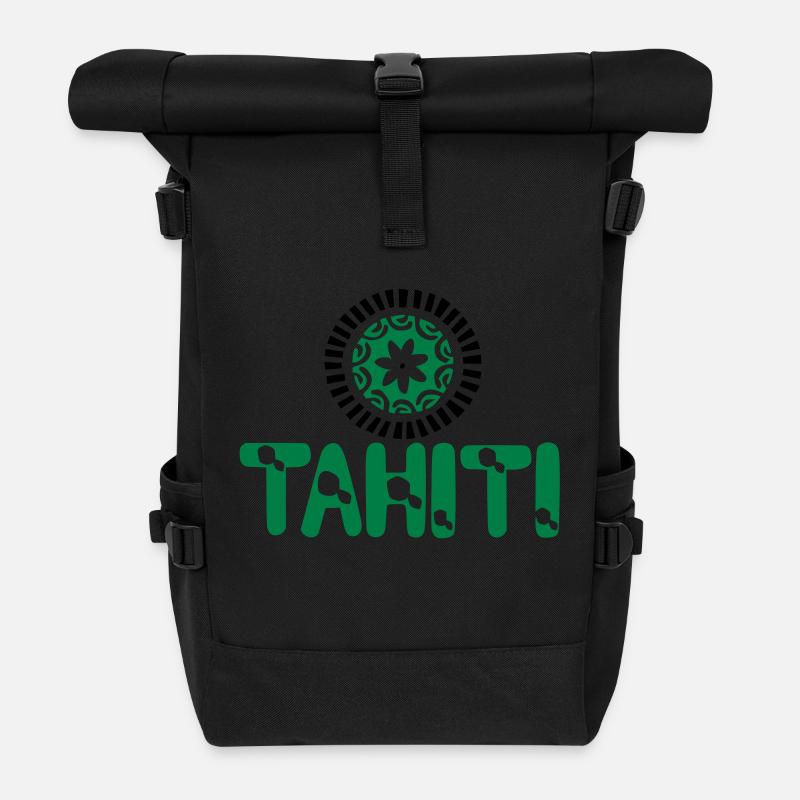 polynesian tattoo tahiti map tiare - Sac à dos roll top - noir