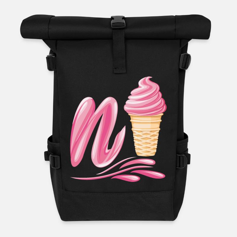 N'ice Erdbeer-Softeis-Emoji mit Buchstaben N - Rolltop Rucksack - Schwarz
