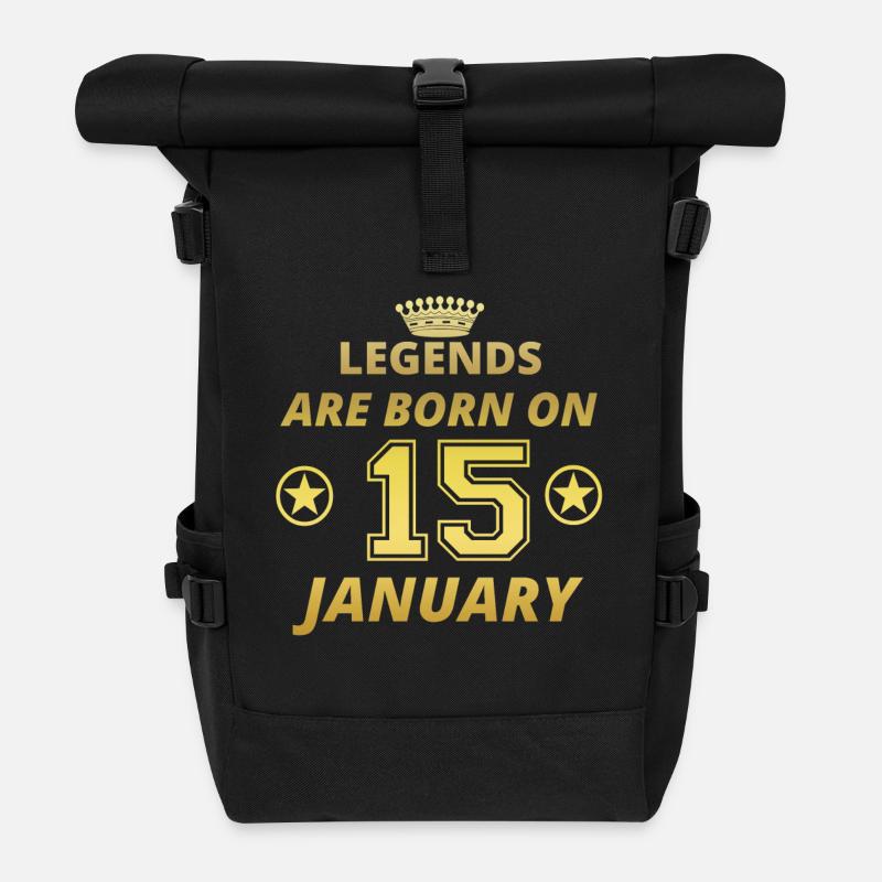 legends born birthday JANUARY 15 - Roll Top Backpack - black