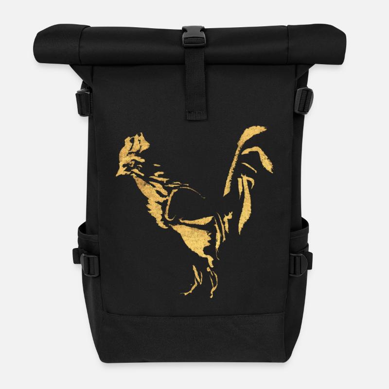Hahn - Tusche / Gold - Rolltop Rucksack - Schwarz