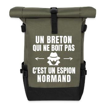 Bretagne, bretagne humour, breton - Sac à dos roll top - olive/noir - Devant
