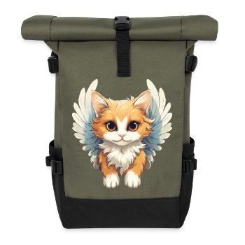 Süße Kawaii Engel-Katze, Niedliches und - Rolltop Rucksack - Olive/Schwarz - Vorne