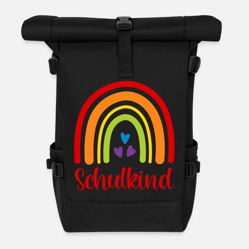 Schulkind Regenbogen Schulanfang Einschulung 2026 - Rolltop Rucksack - Schwarz