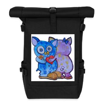 Liebes-Duo Katzengesicht mit Blumen - Rolltop Rucksack - Schwarz - Vorne
