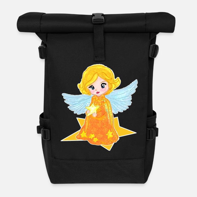 Kawaii Engelchen mit Stern - Rolltop Rucksack - Schwarz