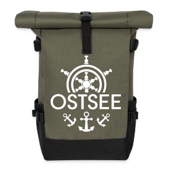 Ancre de la mer Baltique Symbole Roue de contrôle Icône Logo Graphique - Sac à dos roll top - olive/noir - Devant