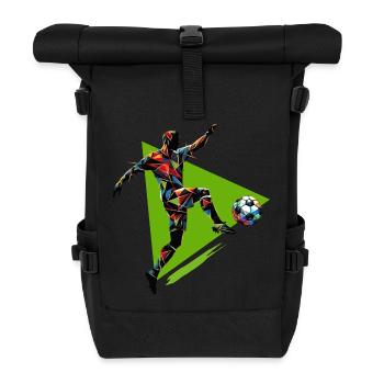dynamischer Fußballspieler spielt Fußball - Rolltop Rucksack - Schwarz - Vorne