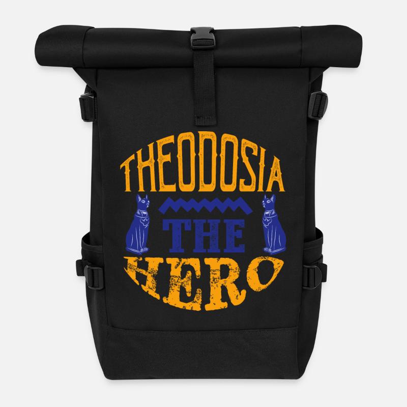 Theodosia The Hero Mit Ra-Statuen - Rolltop Rucksack - Schwarz