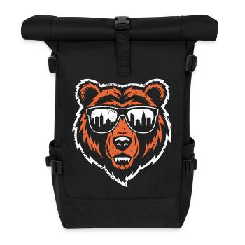 Bär mit City Skyline Sonnenbrille - Rolltop Rucksack - Schwarz - Vorne