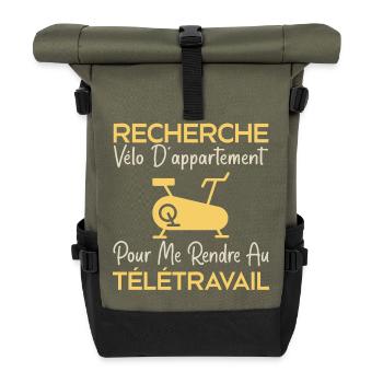 Télétravail, travail humour, humour de bureau - Sac à dos roll top - olive/noir - Devant